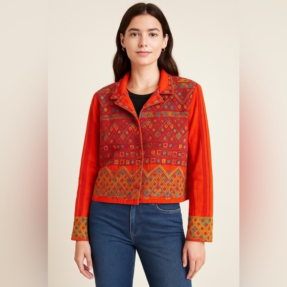 Johnny Was Jackets & Blazers - Johnny Was Biya Embroidered Jacket Size Large Color Orange